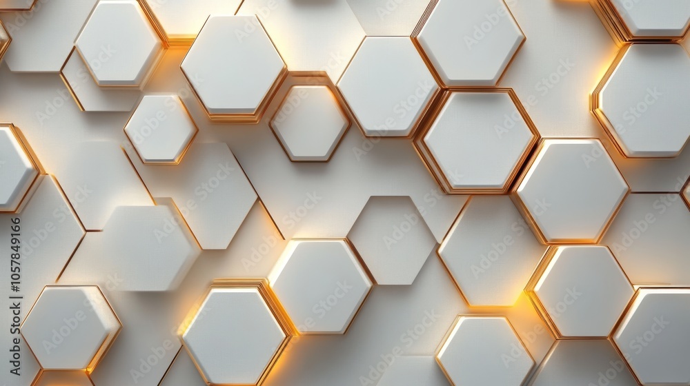 Digital hi-tech luxury: White and gold hexagonal background, sophisticated vector art