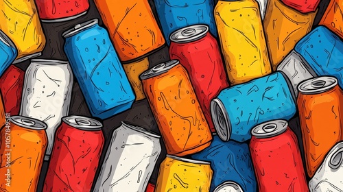 Colorful assortment of beverage cans arranged on a surface in an eye-catching pattern during the daytime