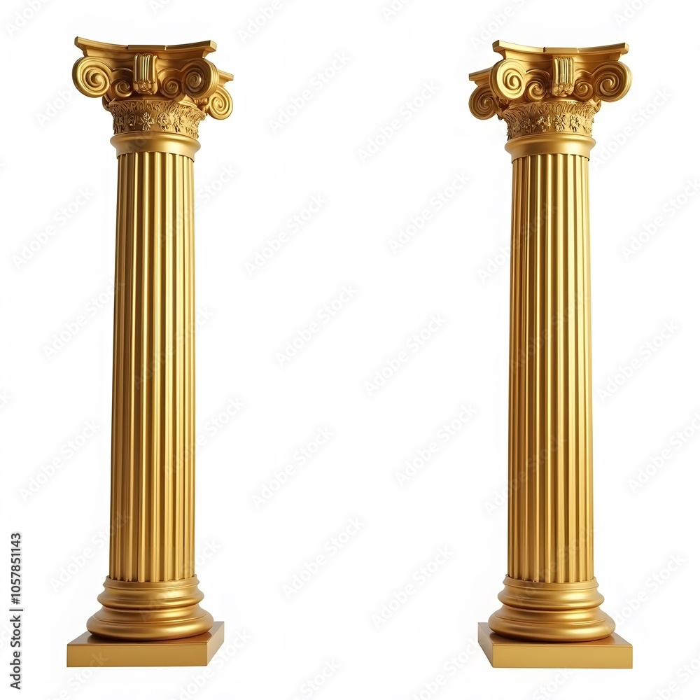 Golden Classical Columns Isolated on White Background Golden Classical Columns Isolated on White Background