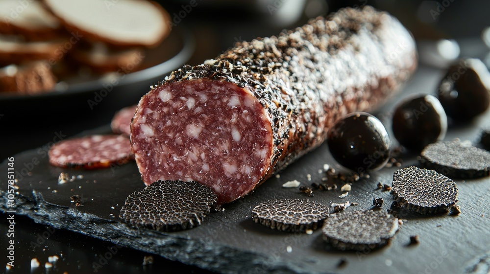 custom made wallpaper toronto digitalGourmet Salami with Black Truffle Slices on Slate