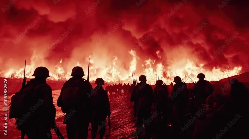 Firefighters Battling Intense Blaze in Dramatic Landscape Firefighters Battling Intense Blaze in Dramatic Landscape