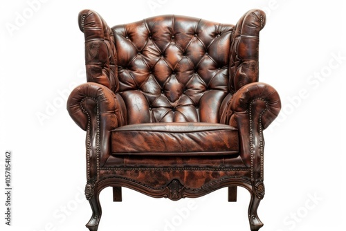 Old styled brown vintage armchair isolated on white background photo