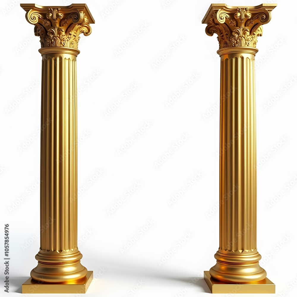 Obraz premium Golden Classical Columns Isolated on White Background
