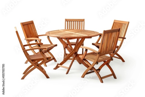 Set of teak wood table and chairs isolated on white background. Saved with clipping path