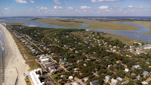 aerial view of beach town in South Carolina  photo