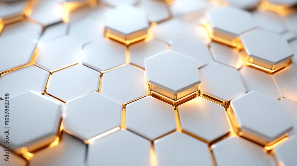 Digital hi-tech luxury: White and gold hexagonal background, sophisticated vector art Digital hi-tech luxury: White and gold hexagonal background, sophisticated vector art