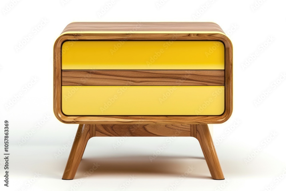Modern yellow wood bedside table with two drawers. Modern yellow wood bedside table with two drawers.