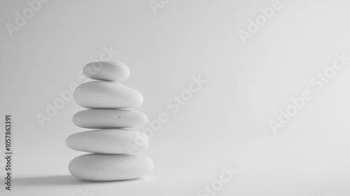 A minimalist stack of smooth white stones symbolizing balance and tranquility.