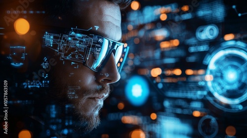 Wallpaper Mural Man in AR Glasses with Futuristic Digital Interface Torontodigital.ca