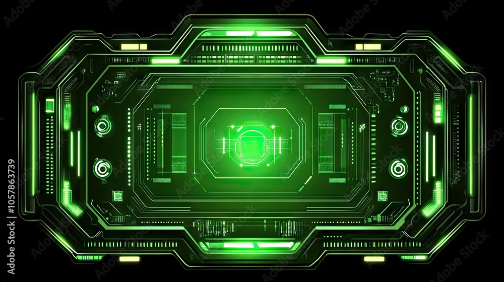 Fototapeta premium Bright green tech background with polygonal lines and shapes, creating a futuristic network