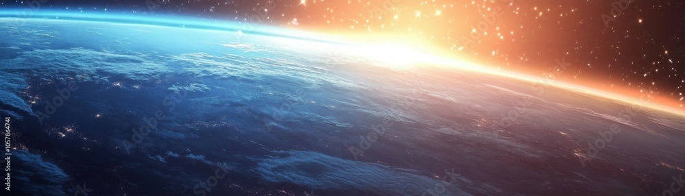Breathtaking View of Earth from Space with Sunrise Illumination Breathtaking View of Earth from Space with Sunrise Illumination