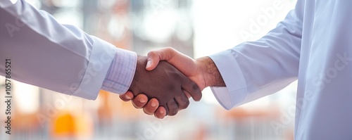 Investor shaking hands with a construction manager, project start