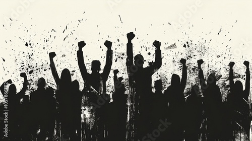 Obraz na płótnie Silhouette of protesting people crowd background image, ai generated w salonie