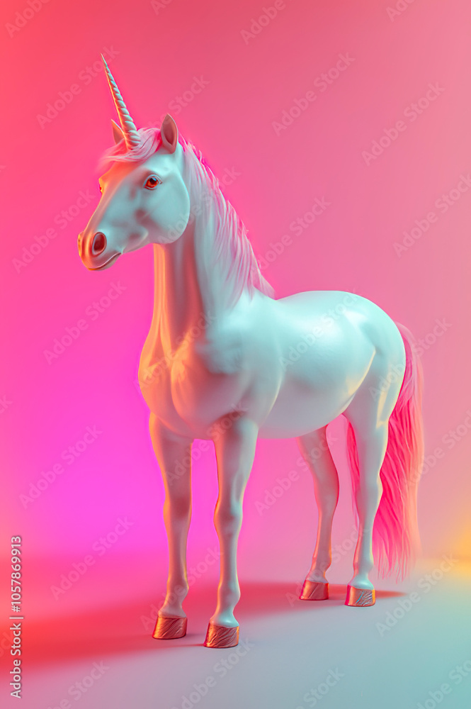 unicorn, standing on the floor, pink background unicorn, standing on the floor, pink background