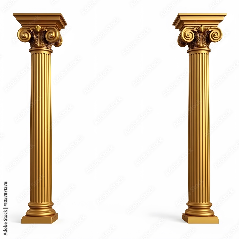 Pair of Golden Classical Columns Isolated on White Background Pair of Golden Classical Columns Isolated on White Background