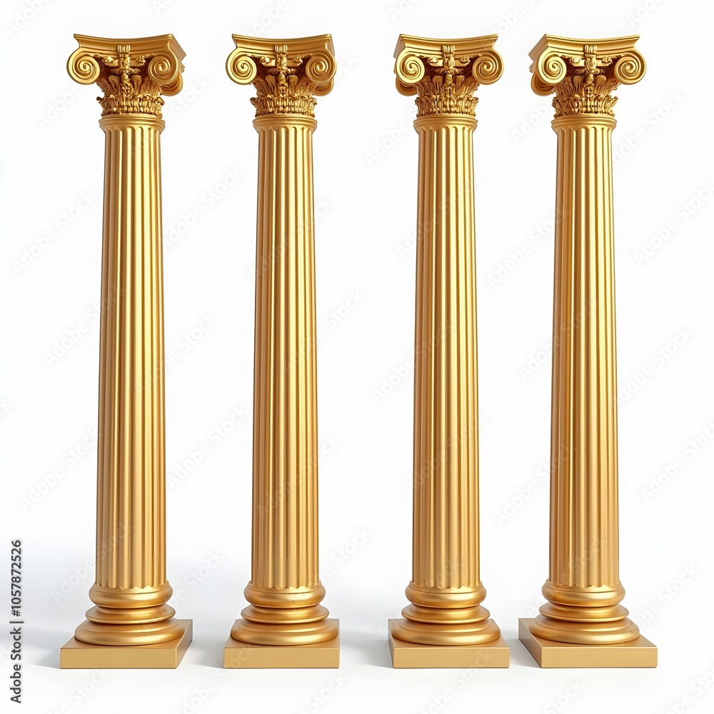 Pair of Golden Classical Columns Isolated on White Background Pair of Golden Classical Columns Isolated on White Background