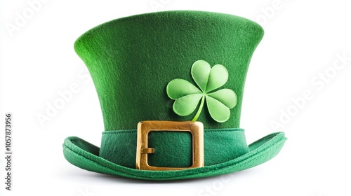 Leprechaun green top hat with shamrock celebrating saint patrick's day photo