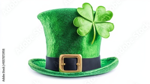 Green leprechaun hat with shamrock celebrating saint patrick's day