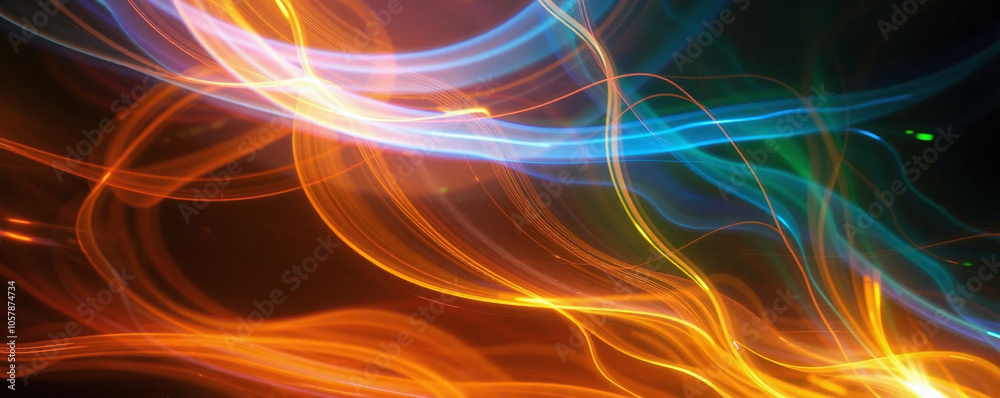 Vibrant swirls of light in a dark background creating a mesmerizing effect Vibrant swirls of light in a dark background creating a mesmerizing effect