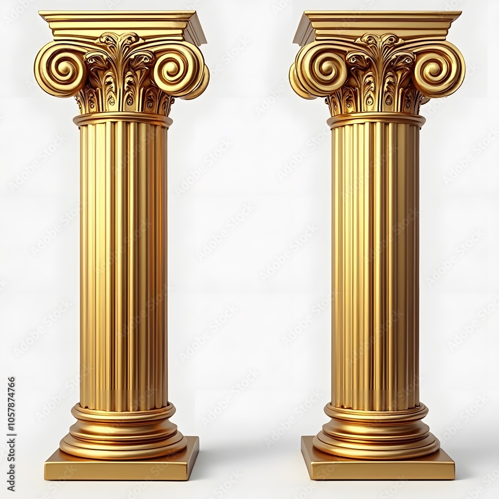 Pair of Golden Classical Columns Isolated on White Background Pair of Golden Classical Columns Isolated on White Background