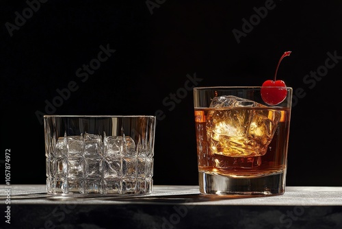 Two elegant cocktails served in distinct glasses with garnishes at a stylish ...
