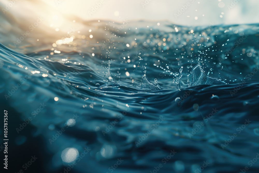 Blurred blue water surface with bubbles and sunlight waves. Blurred blue water surface with bubbles and sunlight waves.