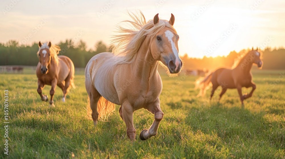 Majestic Sunset at Livestock Farm with Horses Running Free - Capturing the Spirit of Freedom and Wild Beauty in Rural Landscape Majestic Sunset at Livestock Farm with Horses Running Free - Capturing the Spirit of Freedom and Wild Beauty in Rural Landscape