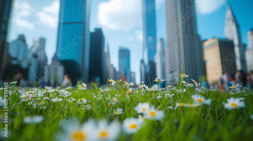 Spring Grass with Urban Skyline