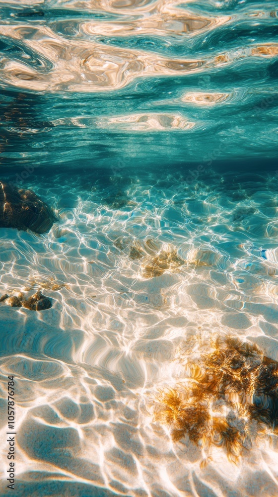 Sunlight creating beautiful patterns on the seabed in tropical blue water