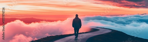 Serene Walk along a Curved Road at Sunset