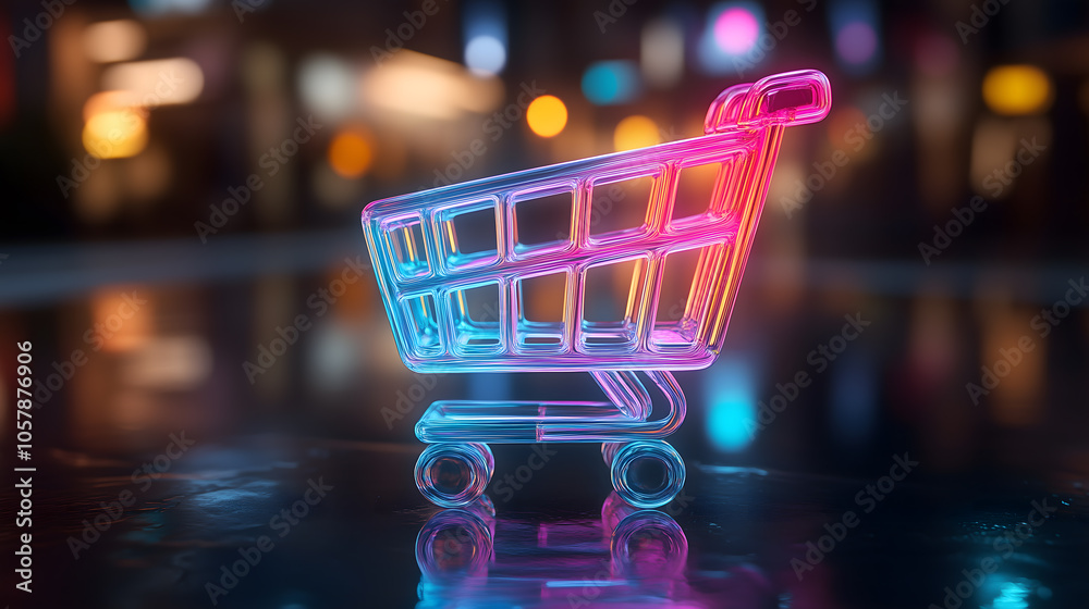 Neon Shopping Cart Close-Up Neon Shopping Cart Close-Up