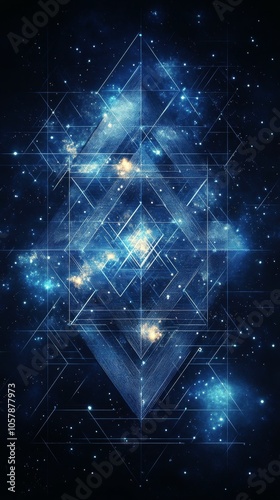 Blue geometric pattern created with bold shapes on a textured dark background