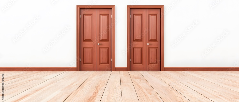 Minimalist Room with Series of Wooden Doors Minimalist Room with Series of Wooden Doors