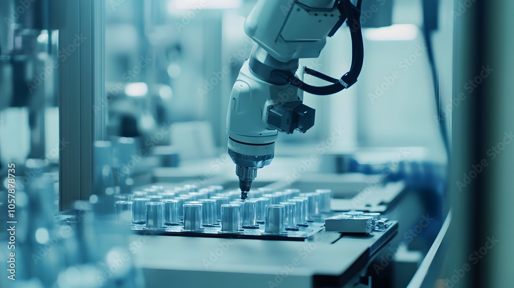 A robotic arm performs precision tasks in a modern manufacturing facility, showcasing advanced automation and technology. A robotic arm performs precision tasks in a modern manufacturing facility, showcasing advanced automation and technology.