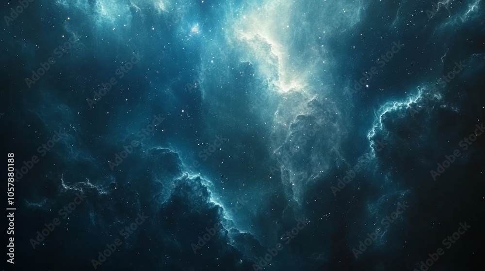 Fototapeta premium Space background with glowing nebula and distant stars, creating a vast universe image for science fiction or astronomy projects.