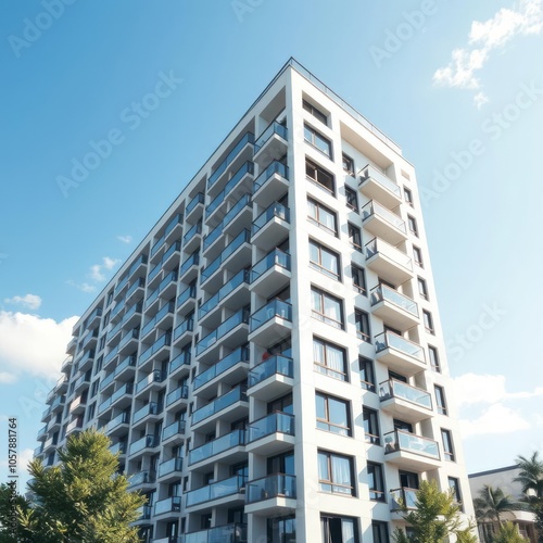 Modern apartment building in sunny day with a blue sky facade of a modern apartment Condominium 