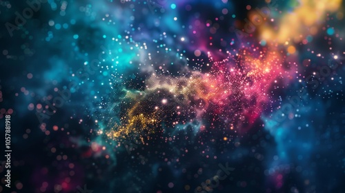 Colorful cosmic nebula with glowing particles