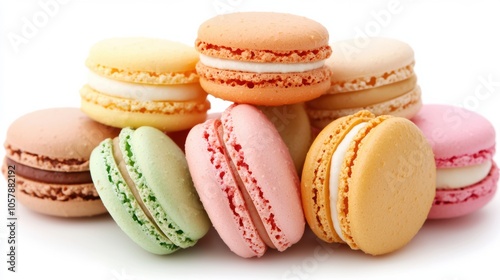 Colorful macarons stacked in a delightful arrangement, AI