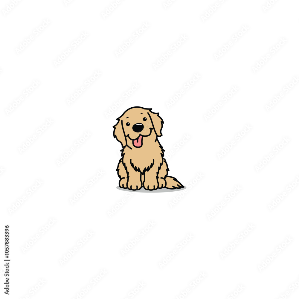 Funny golden retriever dog sitting cartoon, vector illustration
