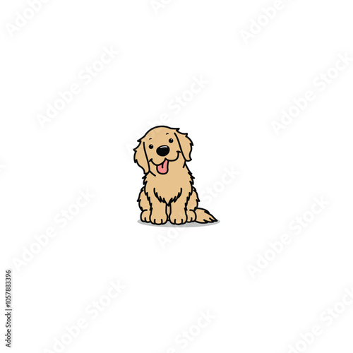 Funny golden retriever dog sitting cartoon, vector illustration