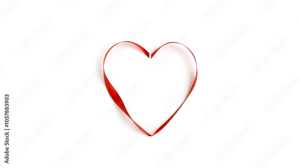 Minimalist red ribbon heart isolated on white background. Generative AI Minimalist red ribbon heart isolated on white background. Generative AI