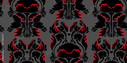 Ukrainian folk art flower motley ornament ethnic motifs vector seamless overlapping pattern stylized Petrykivka painting rapport