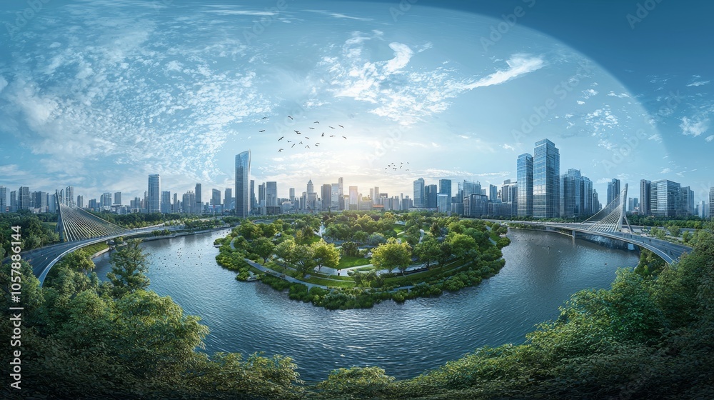 Fototapeta premium Future sci-fi city with alien forest and stock