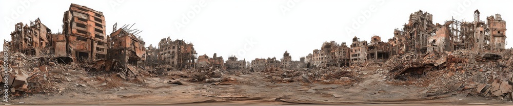 The vast post-apocalyptic skyline silhouette at dusk - premium pen tool cutouts - tall buildings and skyscrapers - debris and destruction - wide panoramic angle view The vast post-apocalyptic skyline silhouette at dusk - premium pen tool cutouts - tall buildings and skyscrapers - debris and destruction - wide panoramic angle view