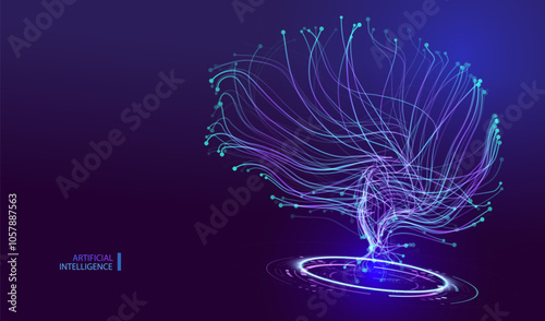 Ai brain technology background. Line graph style. Futuristic artificial intelligence mind design. Computer idea concept. Machine genius human. Vector illustration.