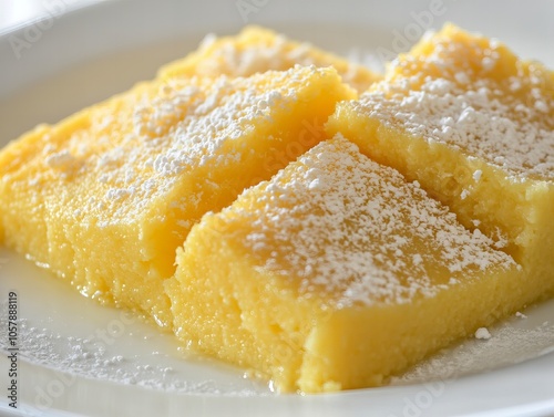 Polenta. The most popular Italian dishes. Creamy yellow dish, often served in a wedge or square. Composition: Cornmeal, water, salt; can be served soft or allowed to set and grilled.