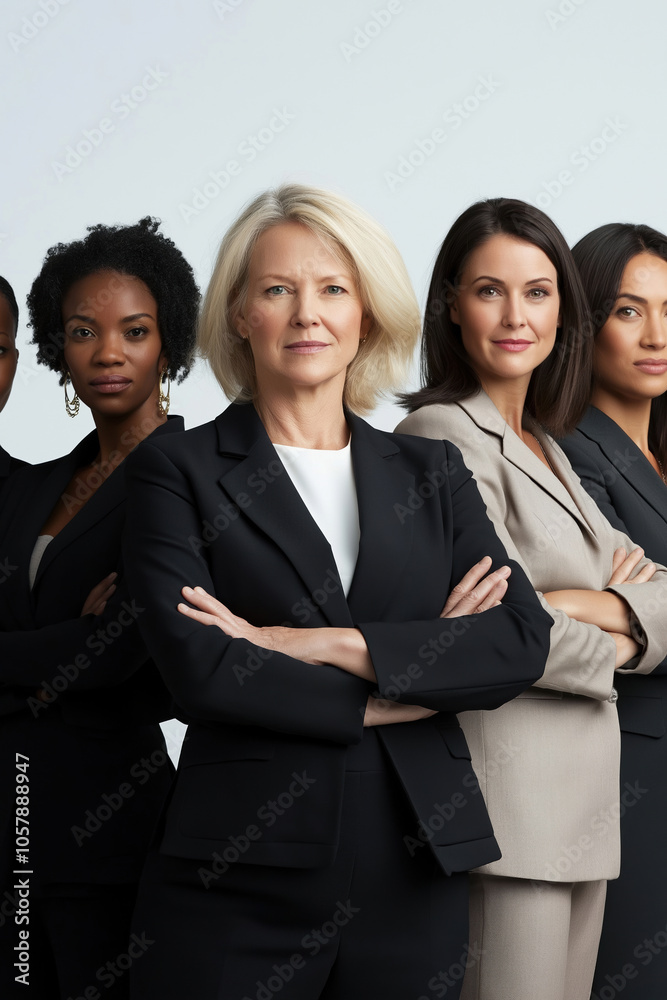 Diverse group of confident businesswomen standing together in professional attire Diverse group of confident businesswomen standing together in professional attire