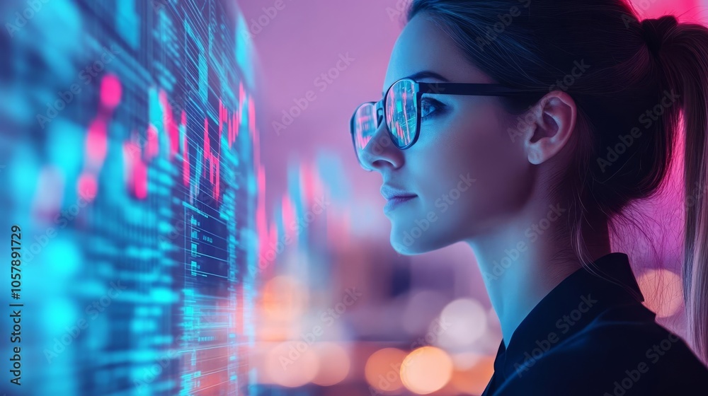 Female investor with digital map overlay of city, advanced real estate insights Female investor with digital map overlay of city, advanced real estate insights