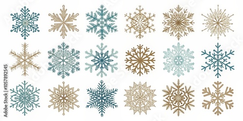 Winter Wonderland A Collection of Hand-Drawn Snowflakes in Blue and Gold Hues