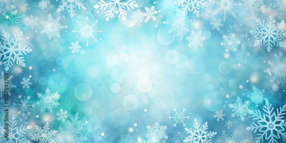 Winter Wonderland A Sky Full of Snowflakes and Bokeh Lights on a Teal Background Winter Wonderland A Sky Full of Snowflakes and Bokeh Lights on a Teal Background